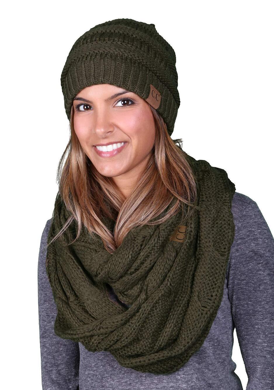 1786 Slouchy Beanie and Infinity Scarf Set Soft Chunky Knit Hat and Scarf